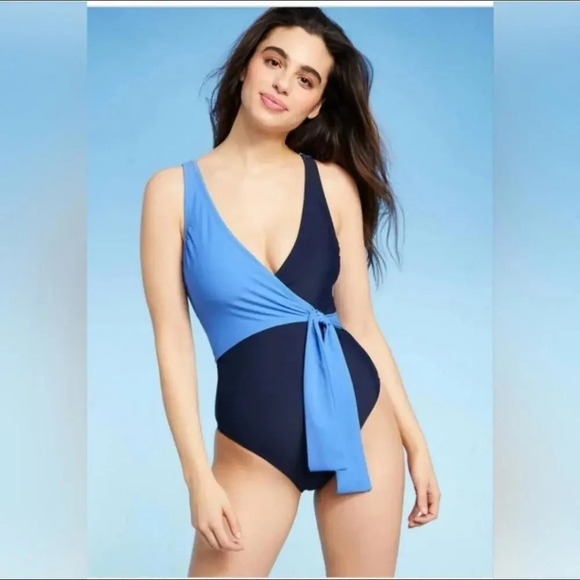 NWT Kona Sol Women's Wrap Tie Colorblock Medium Coverage One Piece Swimsuit - Picture 1 of 12